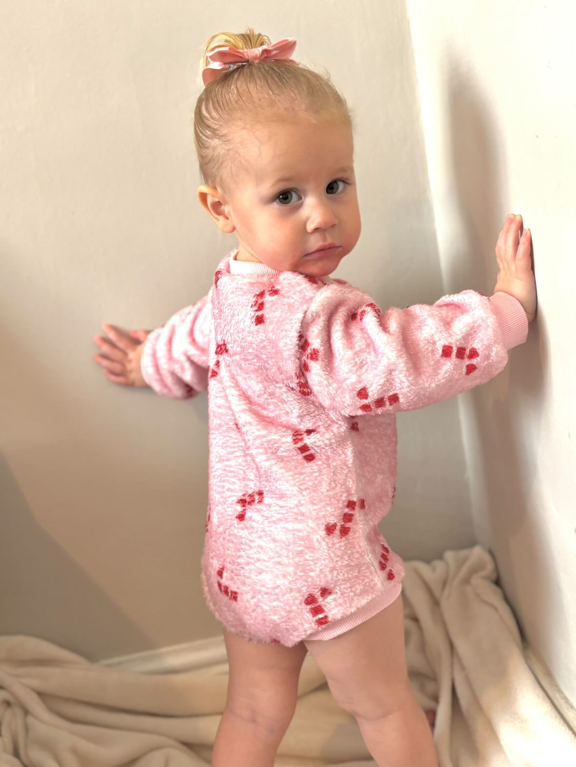 Candy Cane Fuzzy Romper