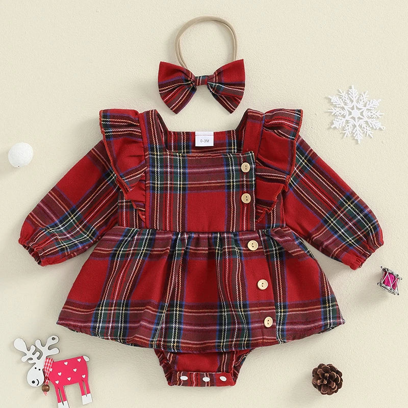 Plaid Romper Dress & Bow