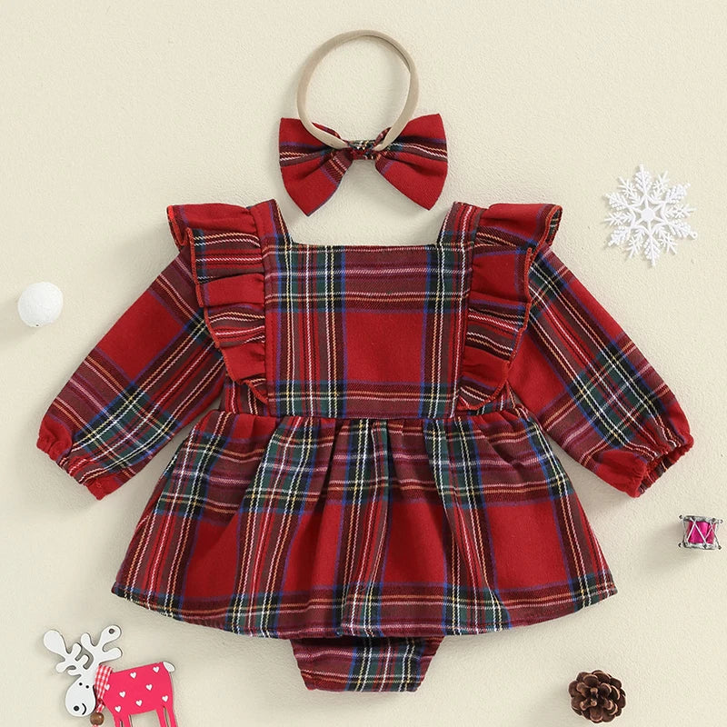 Plaid Romper Dress & Bow